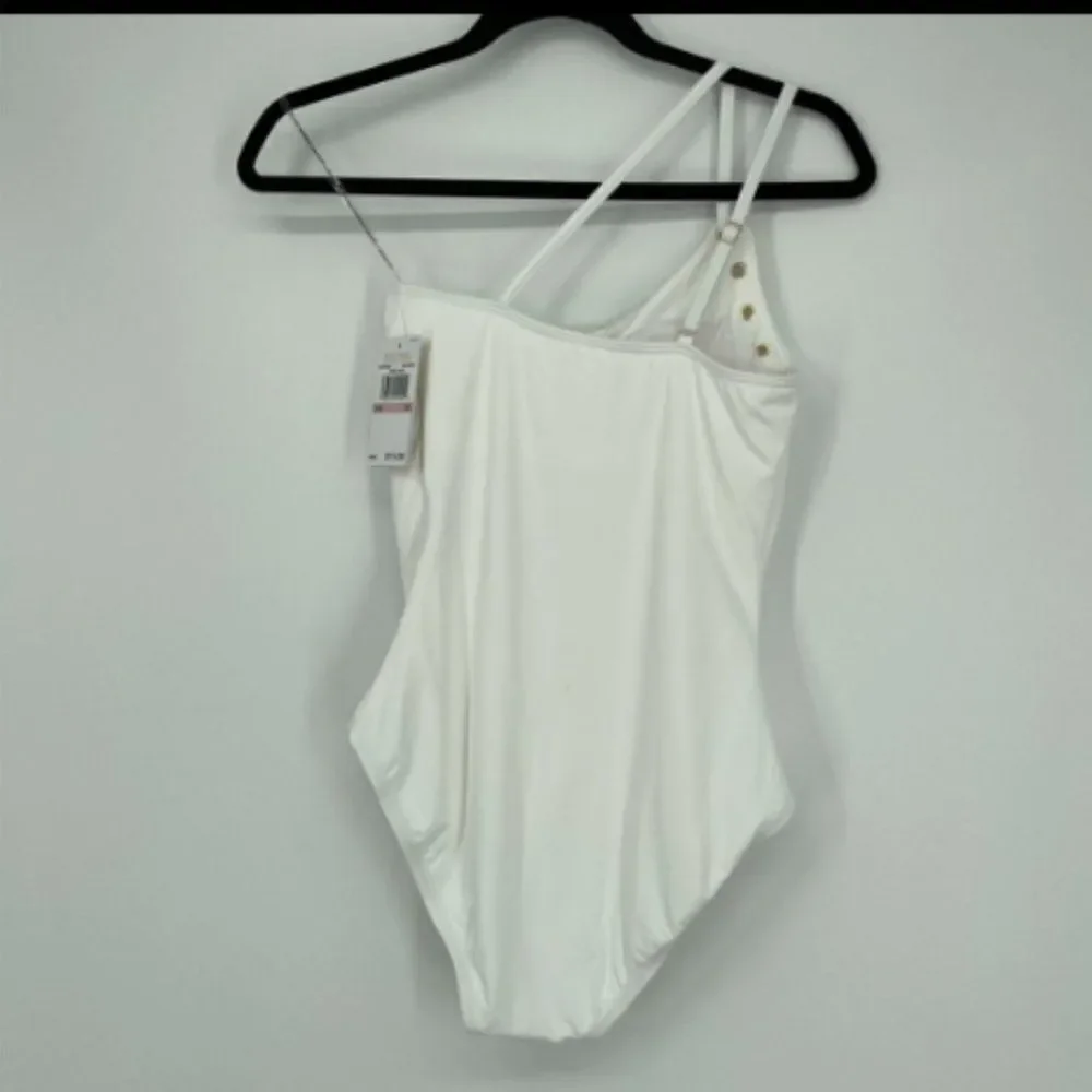Michael Kors Size 6 strappy white One-Shoulder grommet women's Swimsuit